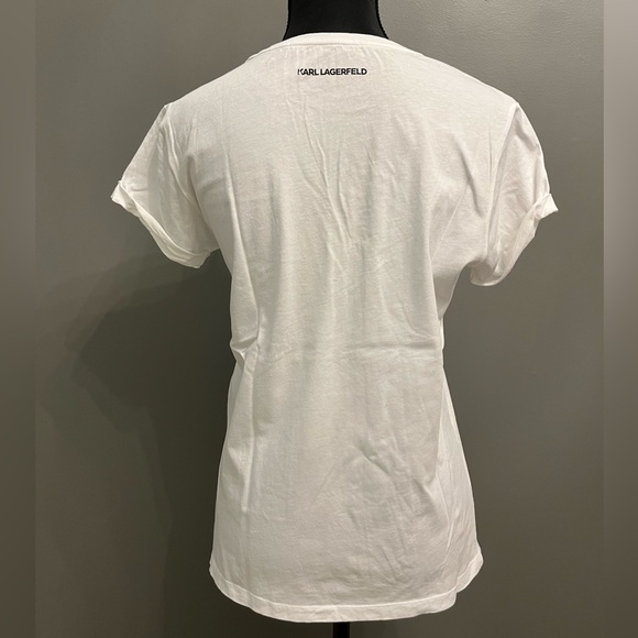 New Karl Lagerfeld Black Embellished Cat Print T-shirt Rolled Sleeve S - Picture 3 of 4